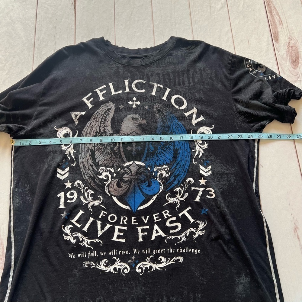 NWT Affliction Mens T-Shirt 2X Black Live Fast Double Side Distressed Y2K Grunge - Picture 11 of 15